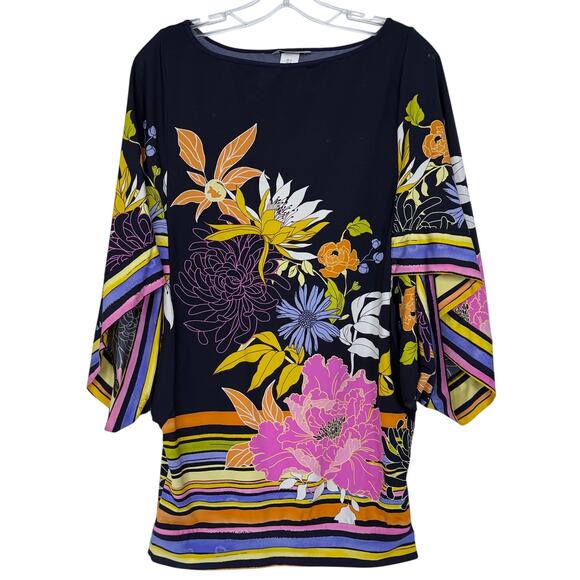 Trina Turk Floral Tunic Swim Cover-Up 3/4 Sleeves Mini Dress Size Small Colorful - Picture 3 of 12